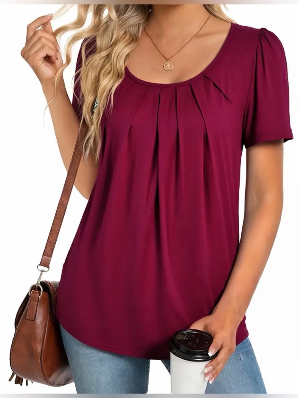 NWT Liz Claiborne Women's Burgundy Pleated Front Blouse Short Sleeves Size 2X